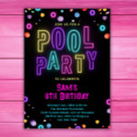 Neon Glow Pool Party Girls Pink Purple Birthday Invitation<br><div class="desc">For you to personalize!</div>