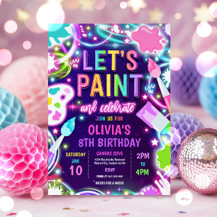 Neon Glow Pottery Painting Birthday Party Invitation