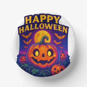 Neon Glow Pumpkin “Happy Halloween” Paper Bowls