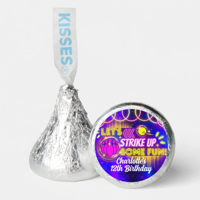 Neon Glow Purple Girl's Bowling Birthday Party Hershey®'s Kisses® (Front)