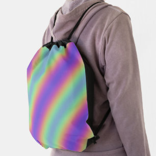 Neon Glow Rainbow Stripe Drawstring Backpack