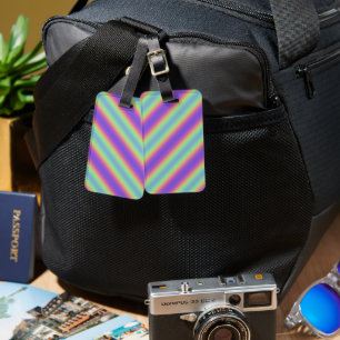Neon Glow Rainbow Stripe Luggage Tag