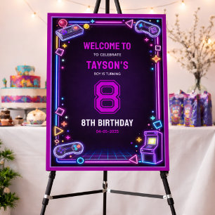 Neon Glow Retro Arcade Gaming 8th Birthday Foam Board