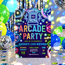 Neon Glow Retro Arcade Gaming Birthday Party