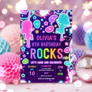 Neon Glow Rock Climbing Birthday Party Invitation