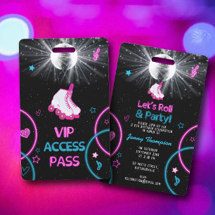 Neon Glow Roller Skating Let's Roll Birthday Party Badge