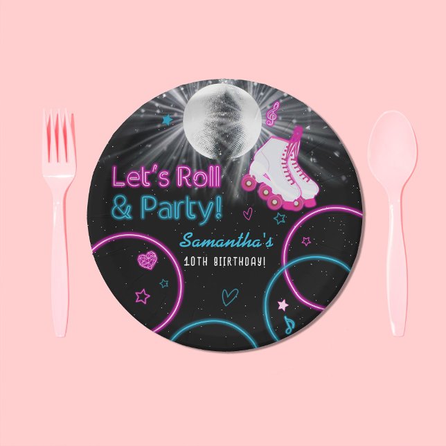 Neon Glow Roller Skating Let's Roll Birthday Party Paper Plates (Neon Glow Roller Skating Let's Roll Birthday Party Paper Plates)