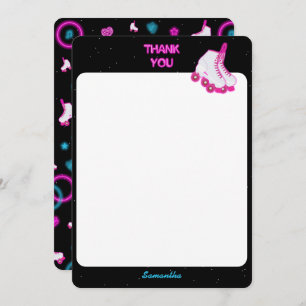 Neon Glow Roller Skating Let's Roll Birthday Party Thank You Card