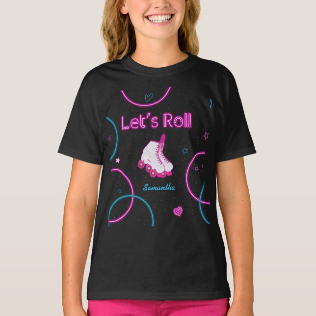 Neon Glow Roller Skating Let's Roll Birthday T-Shirt (Front)