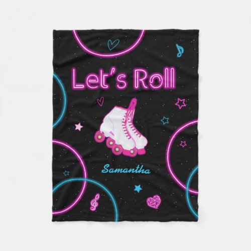 Neon Glow Roller Skating Lets Roll Girl  Fleece Blanket