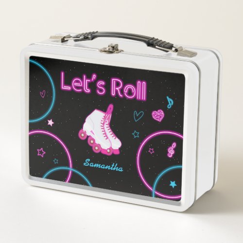 Neon Glow Roller Skating Lets Roll  Metal Lunch Box