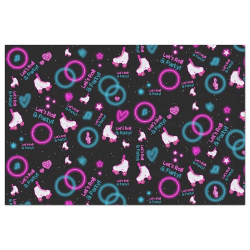 Neon Glow Roller Skating Lets Roll Pattern Tissue Paper