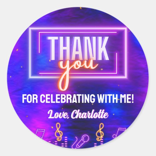 Neon Glow Sign Karaoke Birthday Party Thank You Classic Round Sticker