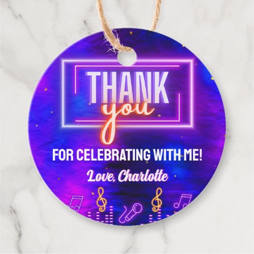 Neon Glow Sign Karaoke Birthday Party Thank You Favor Tags