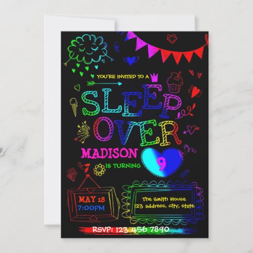 Neon Glow slumber Party Invitation