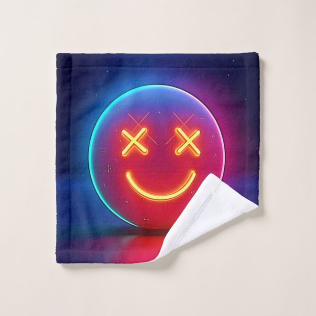 Neon Glow Smiley Face Bath Towel Set (Wash Cloth)