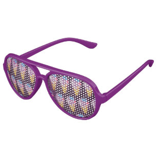 Neon Glow: Smiling Bichon Ice Cream Repeat Pattern Aviator Sunglasses