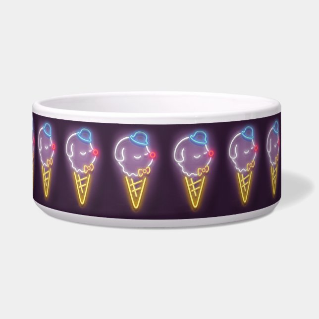 Neon Glow: Smiling Bichon Ice Cream Repeat Pattern Bowl (Front)