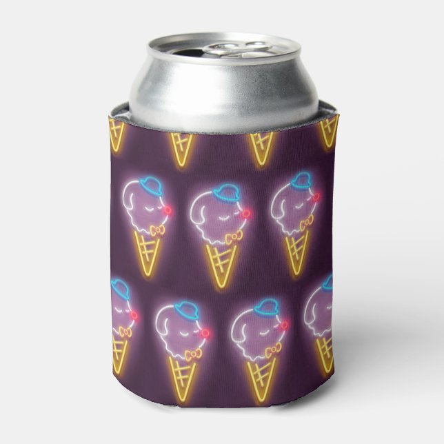 Neon Glow: Smiling Bichon Ice Cream Repeat Pattern Can Cooler (Can Front)