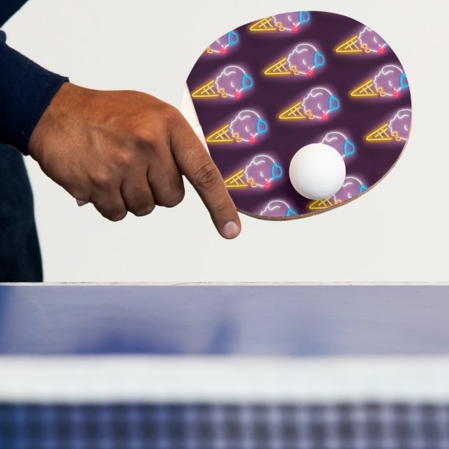 Neon Glow: Smiling Bichon Ice Cream Repeat Pattern Ping Pong Paddle (Insitu)