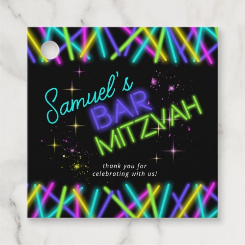 Neon Glow Stick Bar Mitzvah ID991 Favor Tags