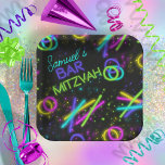 Neon Glow Stick Bar Mitzvah ID991 Paper Plates<br><div class="desc">A border of scattered glow sticks in an array of bright neon colors adds a fun element to this Bar Mitzvah paper plate design. Add a personal name using the provided template. Search ID991 to see coordinating invitation and other party supplies with this colorful design.</div>