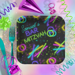 Neon Glow Stick Bar Mitzvah ID991 Paper Plates