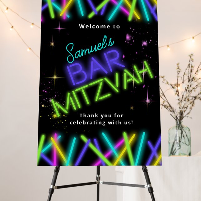 Neon Glow Stick Bar Mitzvah Welcome ID991 Foam Board (In Situ (Stand))