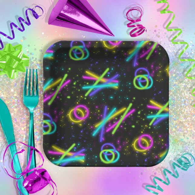 Neon Glow Stick Seamless Pattern ID923 Paper Plates (Creator Uploaded)