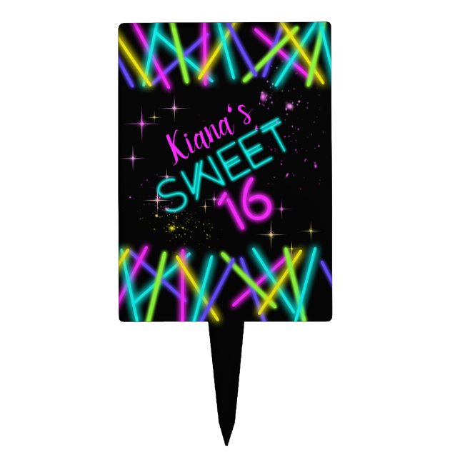 Neon Glow Stick Sweet 16 Name ID760 Cake Topper (Front)