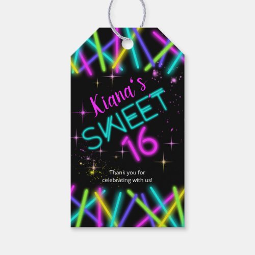 Neon Glow Stick Sweet 16 Name ID760 Gift Tags