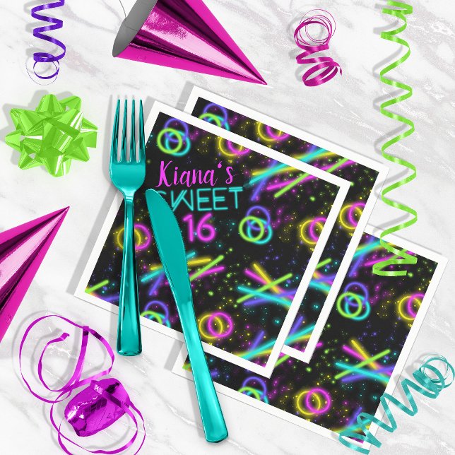 Neon Glow Stick Sweet 16 Name ID760 Napkins (Creator Uploaded)