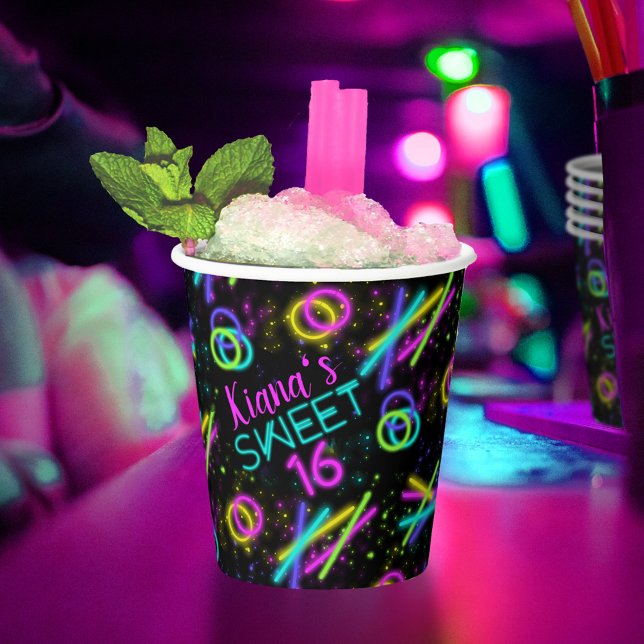 Neon Glow Stick Sweet 16 Name ID760 Paper Cups (Creator Uploaded)
