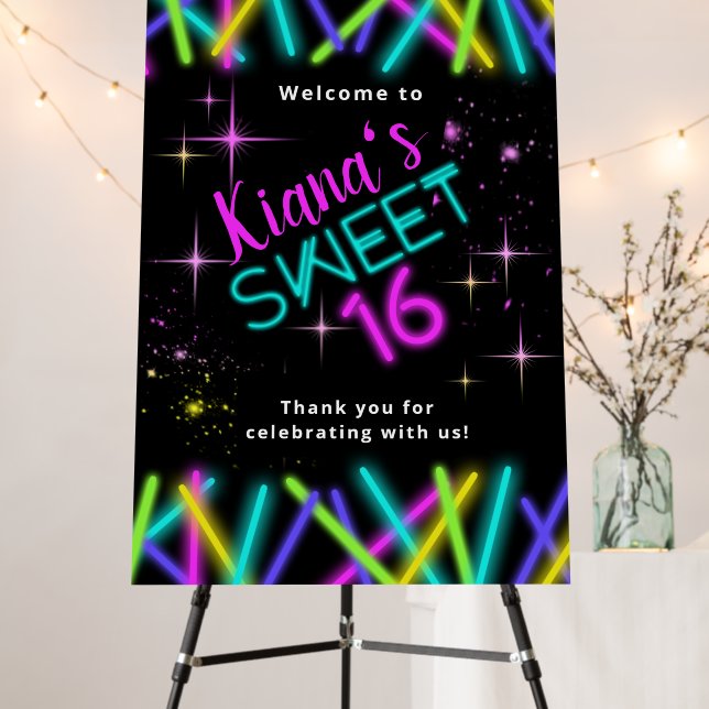 Neon Glow Stick Sweet 16 Welcome ID760 Foam Board (In Situ (Stand))