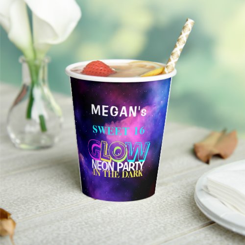 Neon glow Sweet 16 birthday party Paper Cups