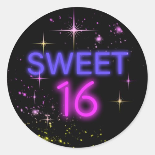 Neon Glow Sweet 16 ID760 Classic Round Sticker