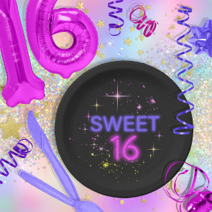 Neon Glow Sweet 16 ID760 Paper Plates