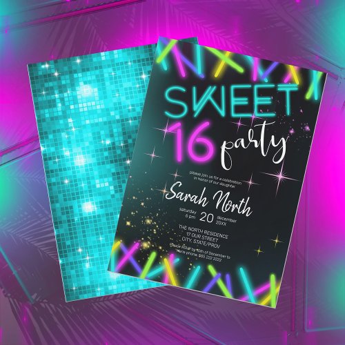 Neon Glow Sweet Sixteen ID760 Invitation