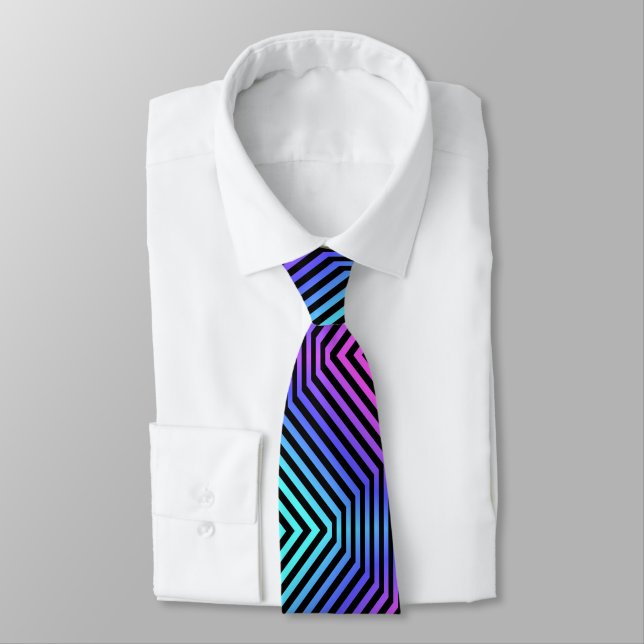 Neon glow Twisting Zigzag Stripes lines pattern Neck Tie (Tied)