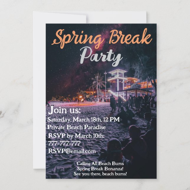 Neon Glow Up: Tropical Vibes Spring Break Party Invitation (Front)