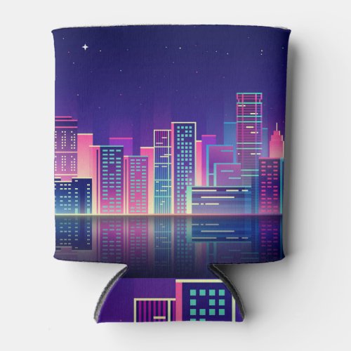 Neon Glow Vintage Night City Can Cooler