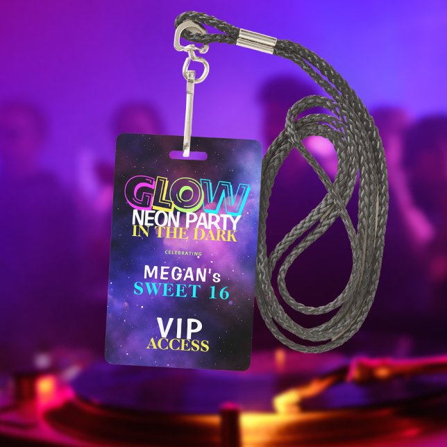 Neon glow VIP access Sweet 16 birthday invitation Badge (Creator Uploaded)