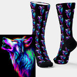 Neon Glow Wolf Head on Black Socks<br><div class="desc">Neon Glow Wolf Head on Black Socks - see my store for more great designs.</div>