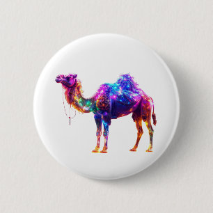 Neon Glowing Camel Art Print - Colorful Fantasy D Button