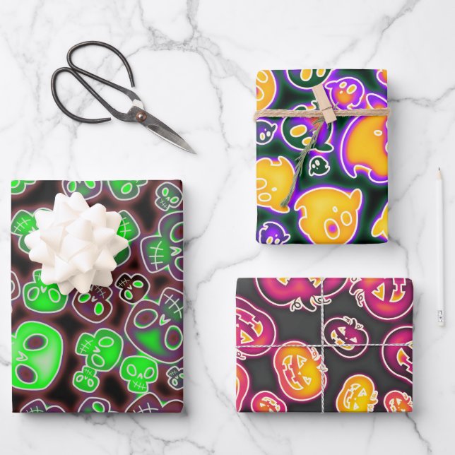 Neon Glowing Critters Wrapping Paper Sheets (Front)