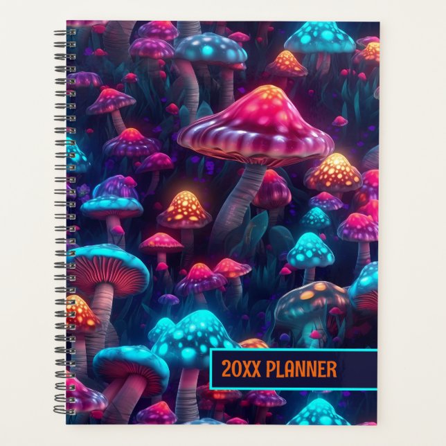 Neon Glowing Mushrooms Planner (Front)