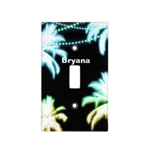 Neon Glowing Palm Trees Beach Night Summer Light Switch Cover