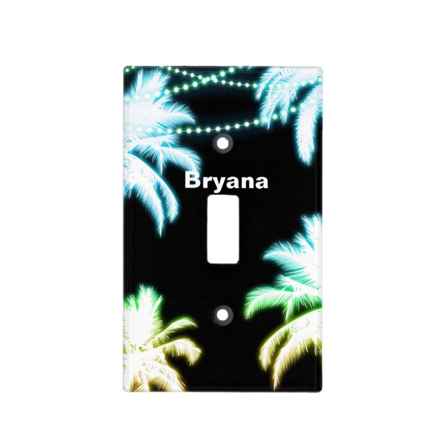 Neon Glowing Palm Trees Beach Night Summer Light Switch Cover (Front)