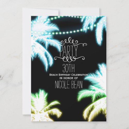 Neon Glowing Palm Trees Beach Party Summer Invitation