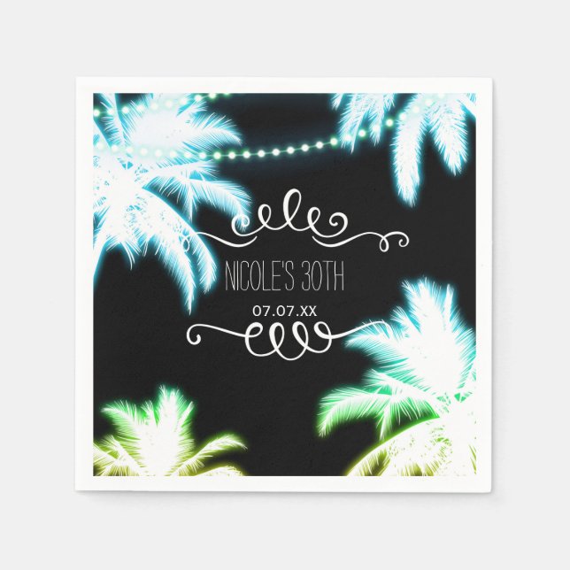 Neon Glowing Palm Trees Beach Party Summer Paper Napkins (Front)